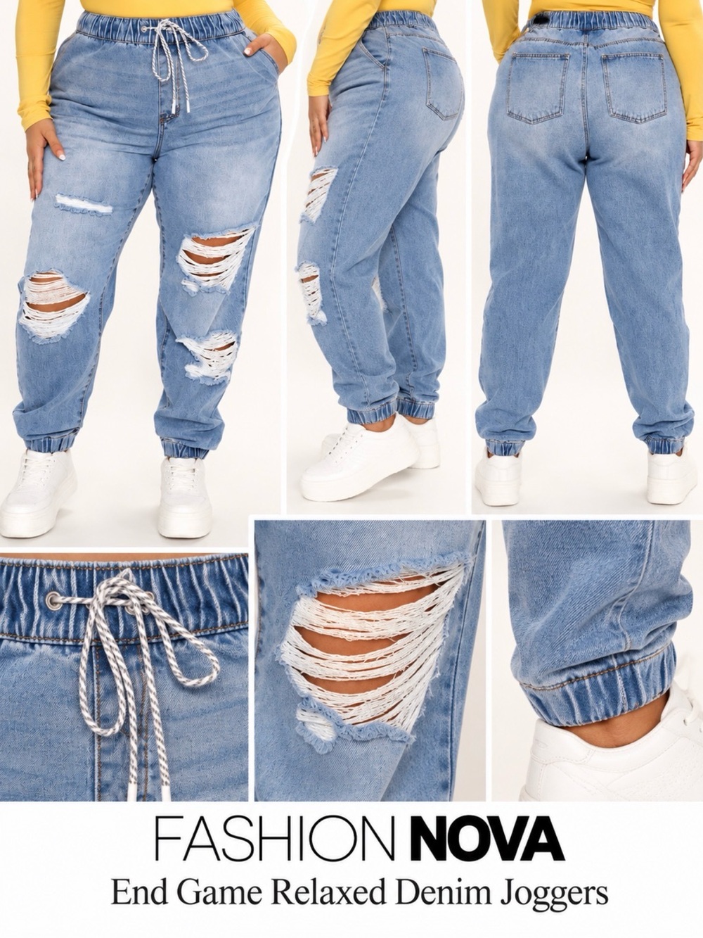 Fashion Nova End Game Relaxed Denim Joggers Distressed Plus Size Jeans 3X